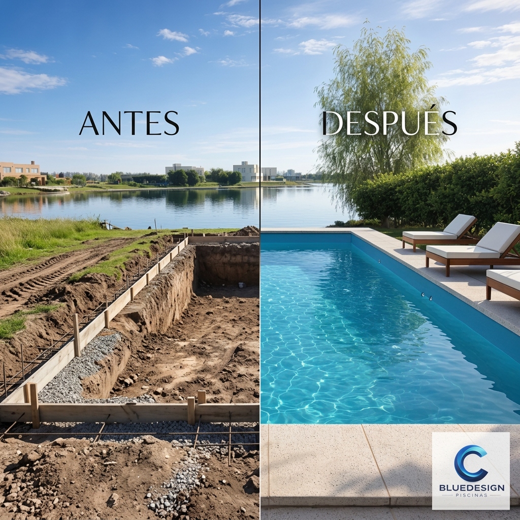 Excavación a piscina frente a laguna - Blue Design