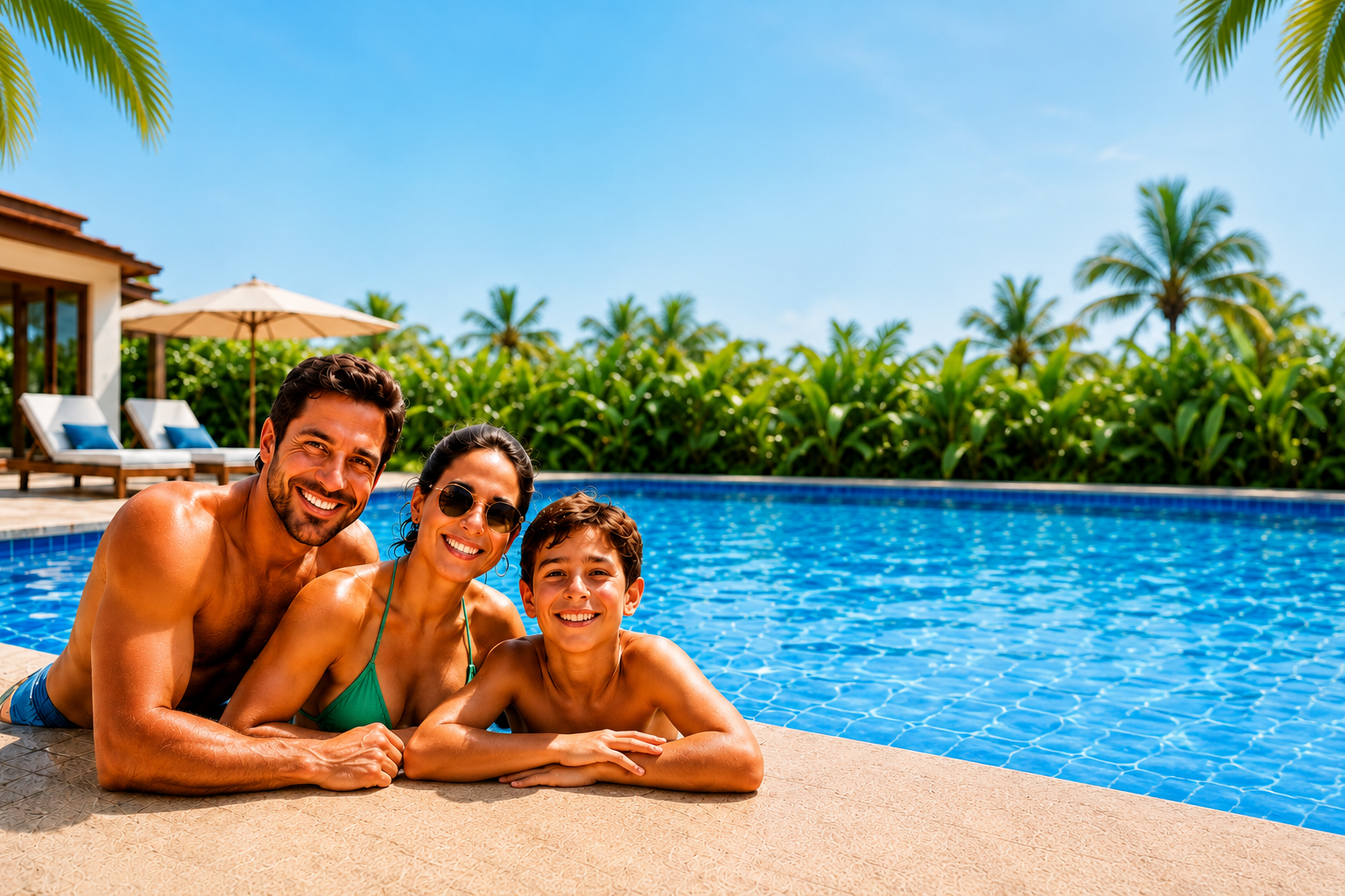 Familia disfrutando piscina Blue Design Piscinas